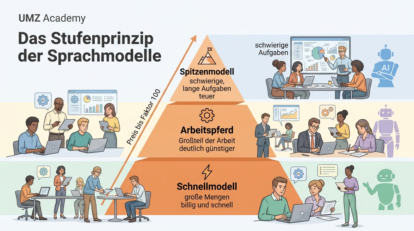 Das Stufenprinzip: Spitzenmodell, Arbeitspferd und Schnellmodell als Pyramide