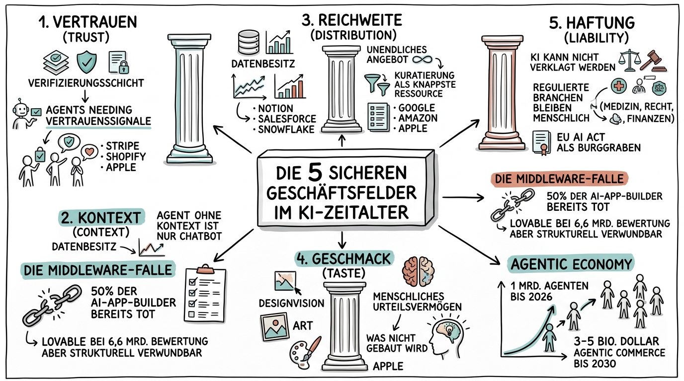 Sketchnote zum Kurs Die 5 sicheren Geschäftsfelder im KI-Zeitalter
