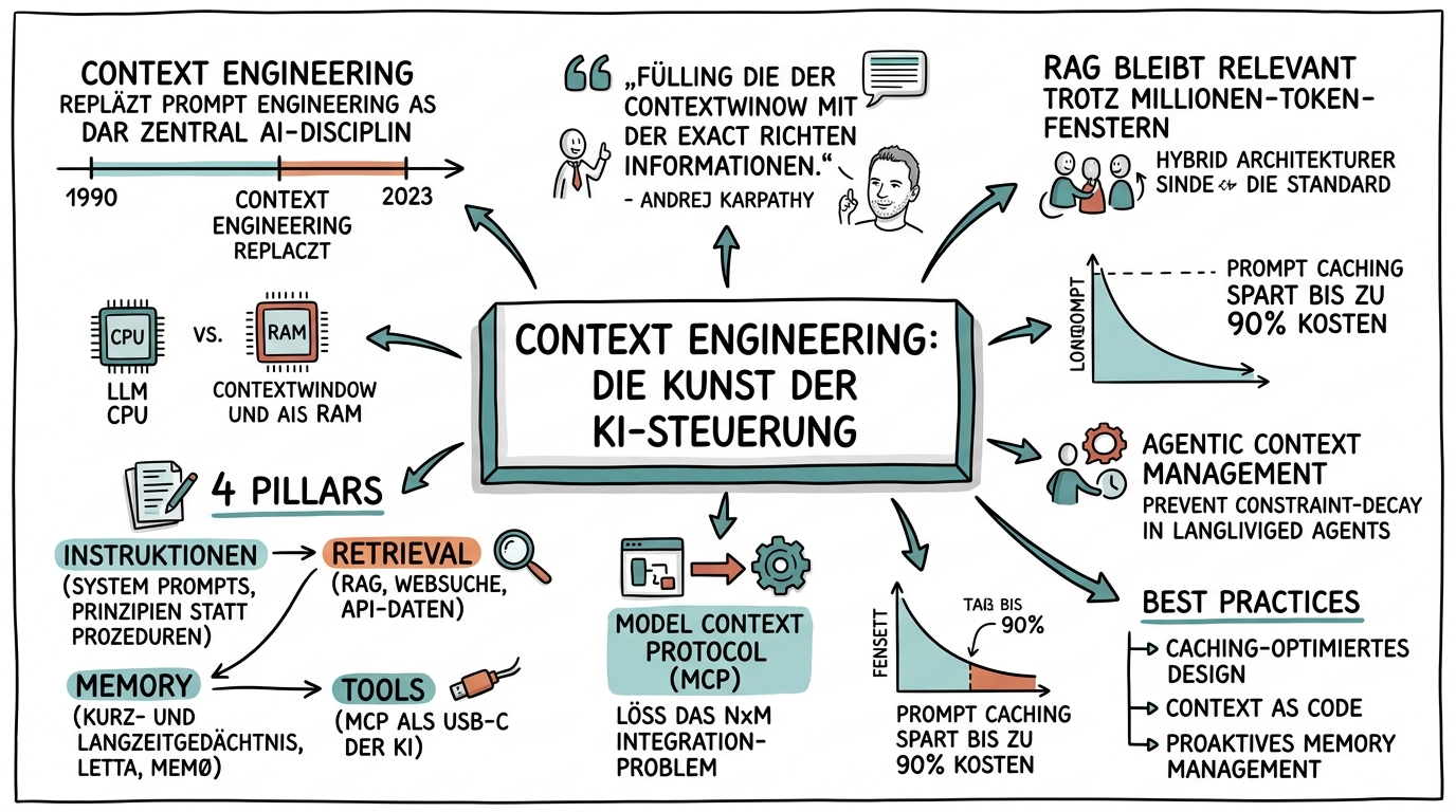 Sketchnote zum Kurs Context Engineering: Die Kunst der KI-Steuerung
