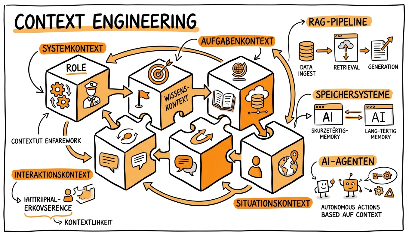 Sketchnote zum Kurs Context Engineering: Die Architektur wirksamer KI-Systeme