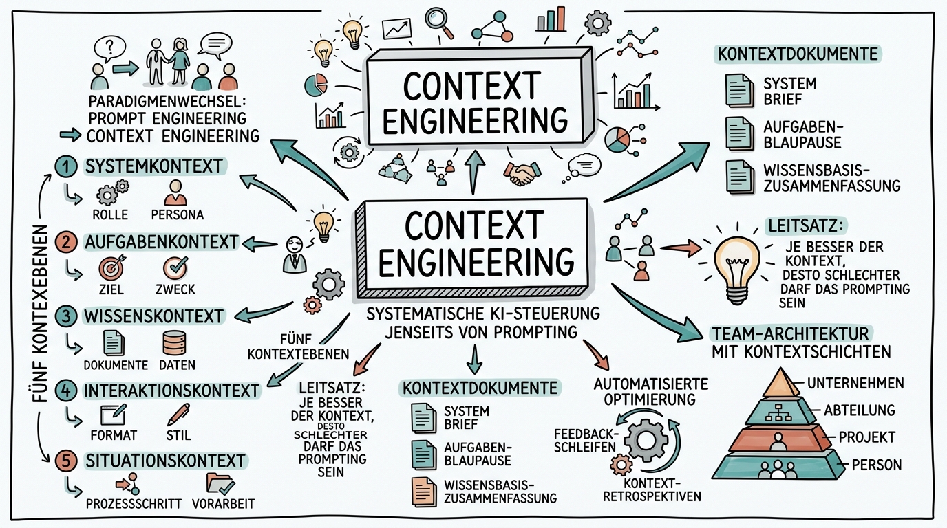 Sketchnote zum Kurs Context Engineering: Systematische KI-Steuerung jenseits von Prompting
