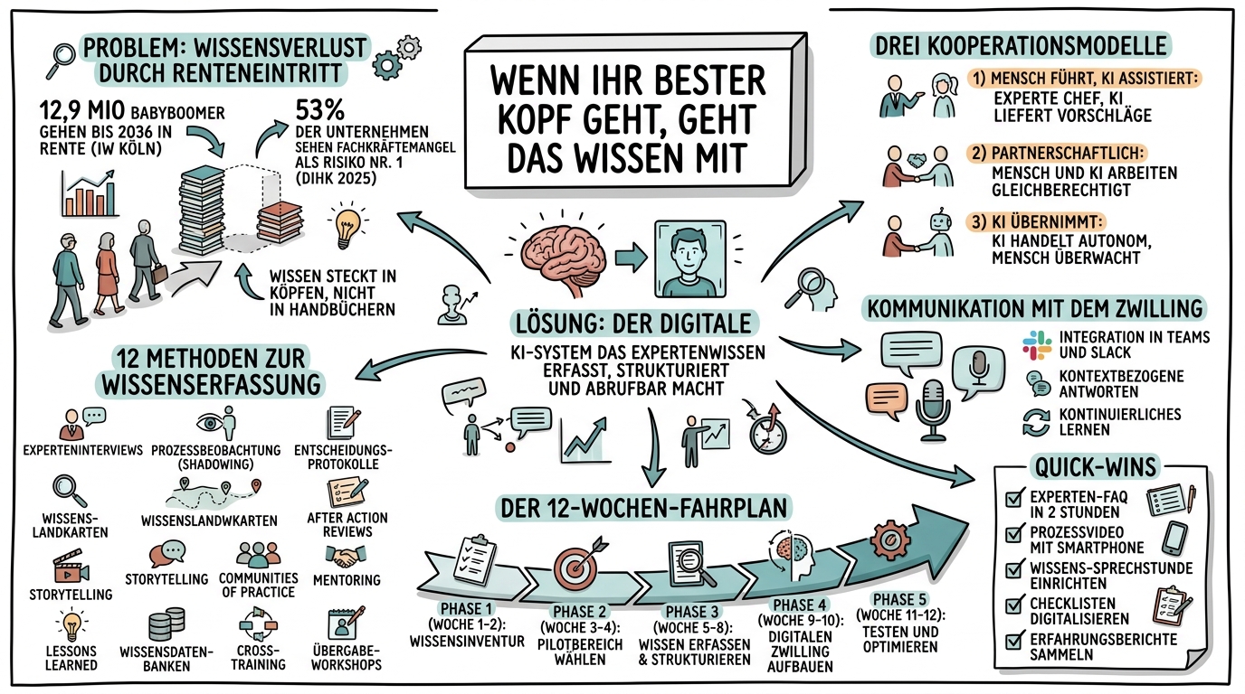 Sketchnote zum Kurs Wenn Ihr bester Kopf geht, geht das Wissen mit