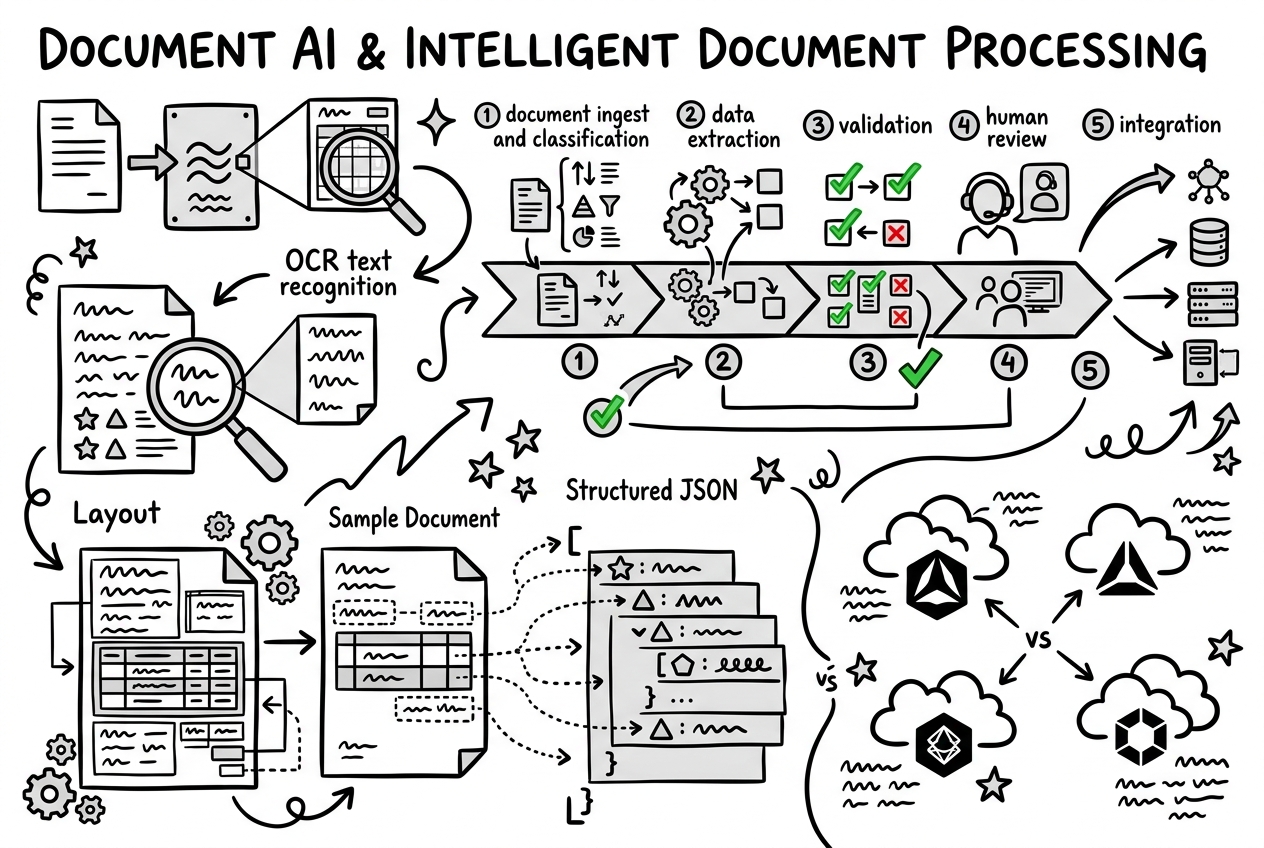Sketchnote zum Kurs Document AI: Intelligente Dokumentenverarbeitung mit KI