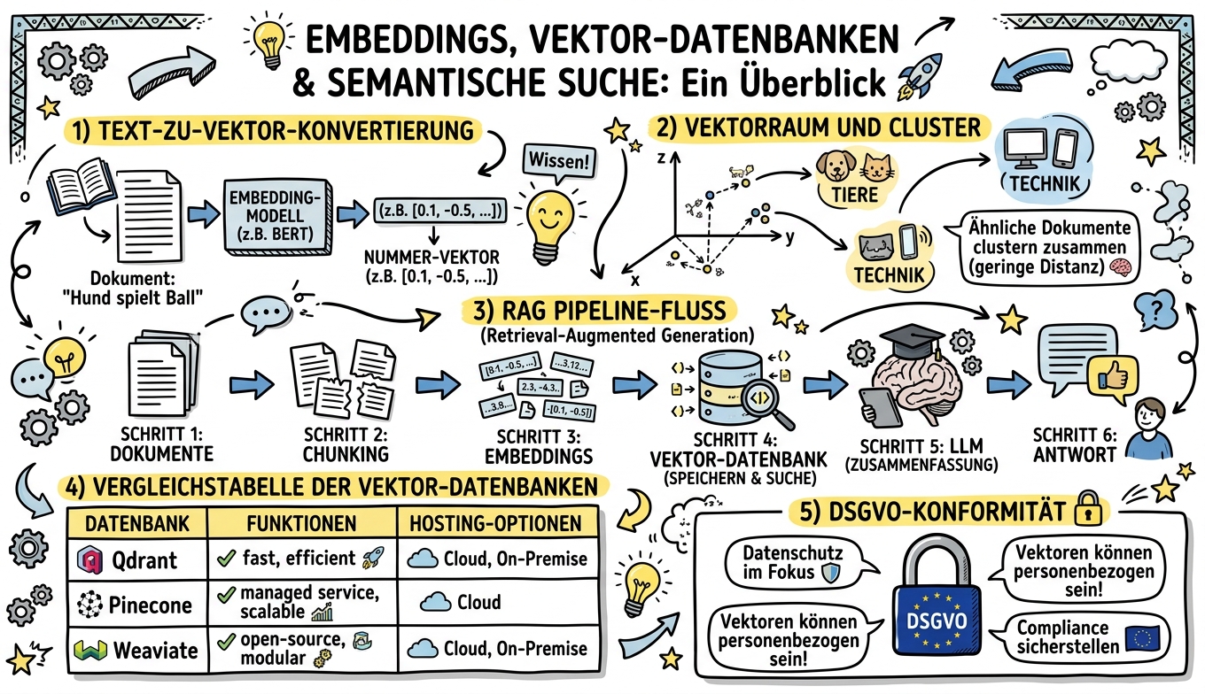 Sketchnote zum Kurs Embeddings, Vektordatenbanken und semantische Suche: Intelligente Wissenserschließung für Unternehmen
