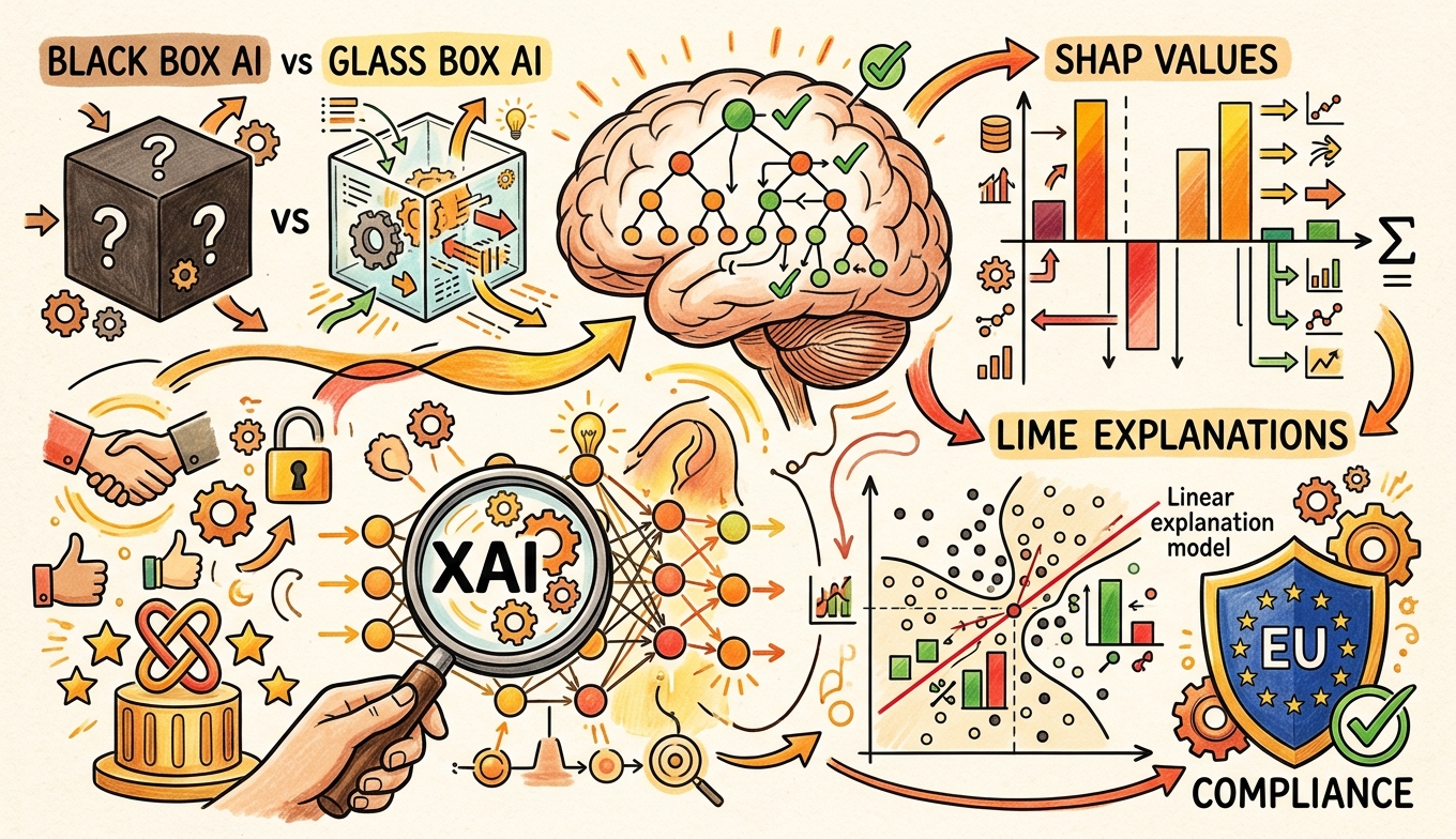 Sketchnote zum Kurs Explainable AI: Erklärbare KI für transparente Entscheidungen