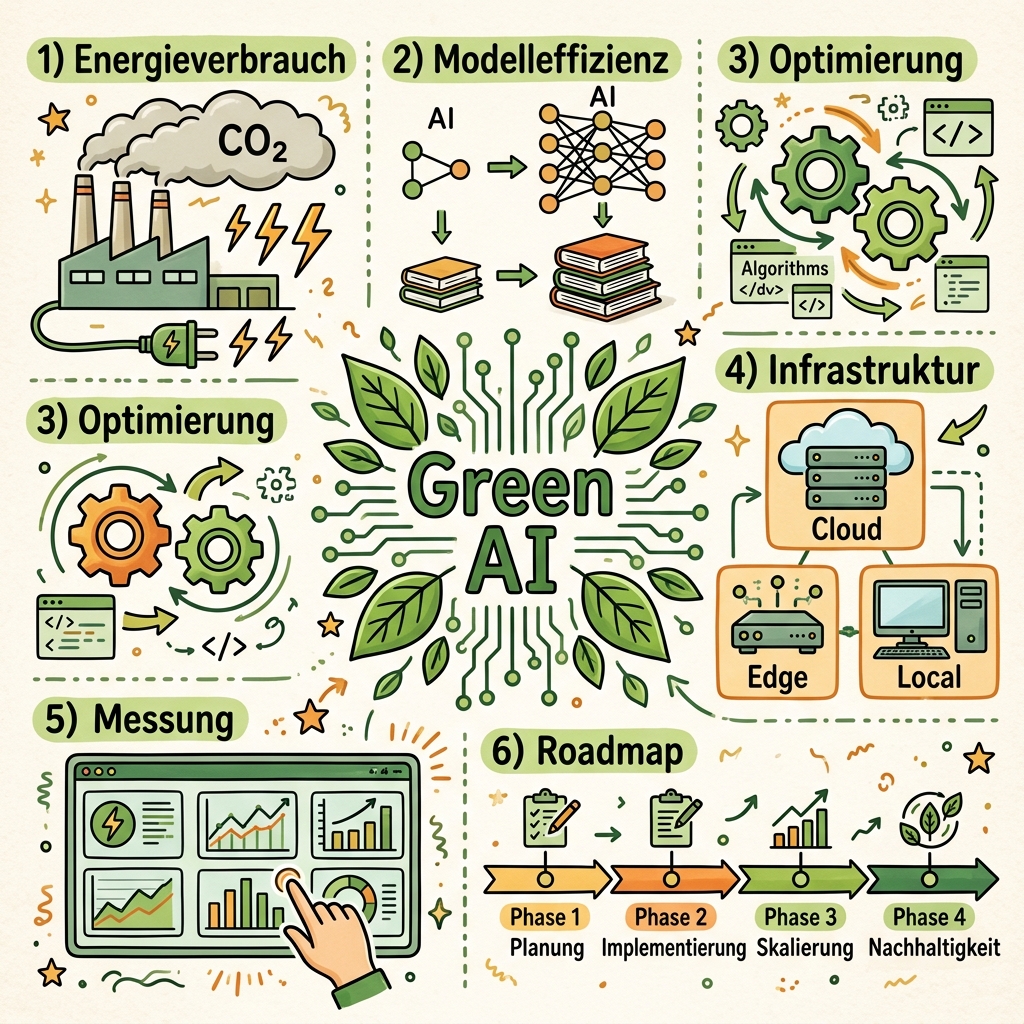 Sketchnote zum Kurs Green AI: Nachhaltige und ressourceneffiziente KI für Unternehmen