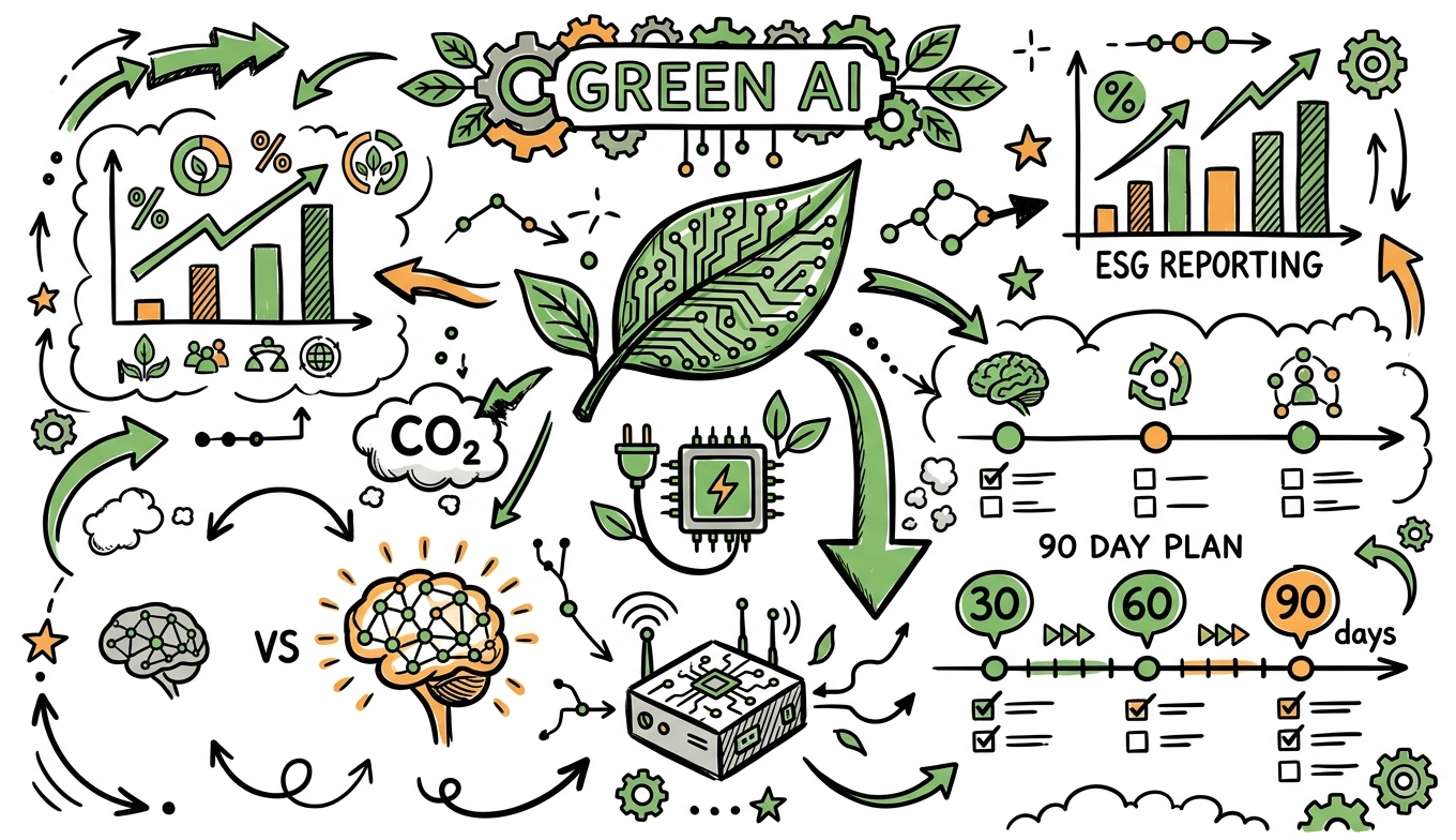 Sketchnote zum Kurs Green AI: Nachhaltige und ressourceneffiziente KI-Strategien