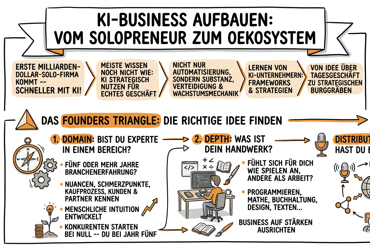 Sketchnote zum Kurs KI-Business aufbauen: Vom Solopreneur zum Ökosystem