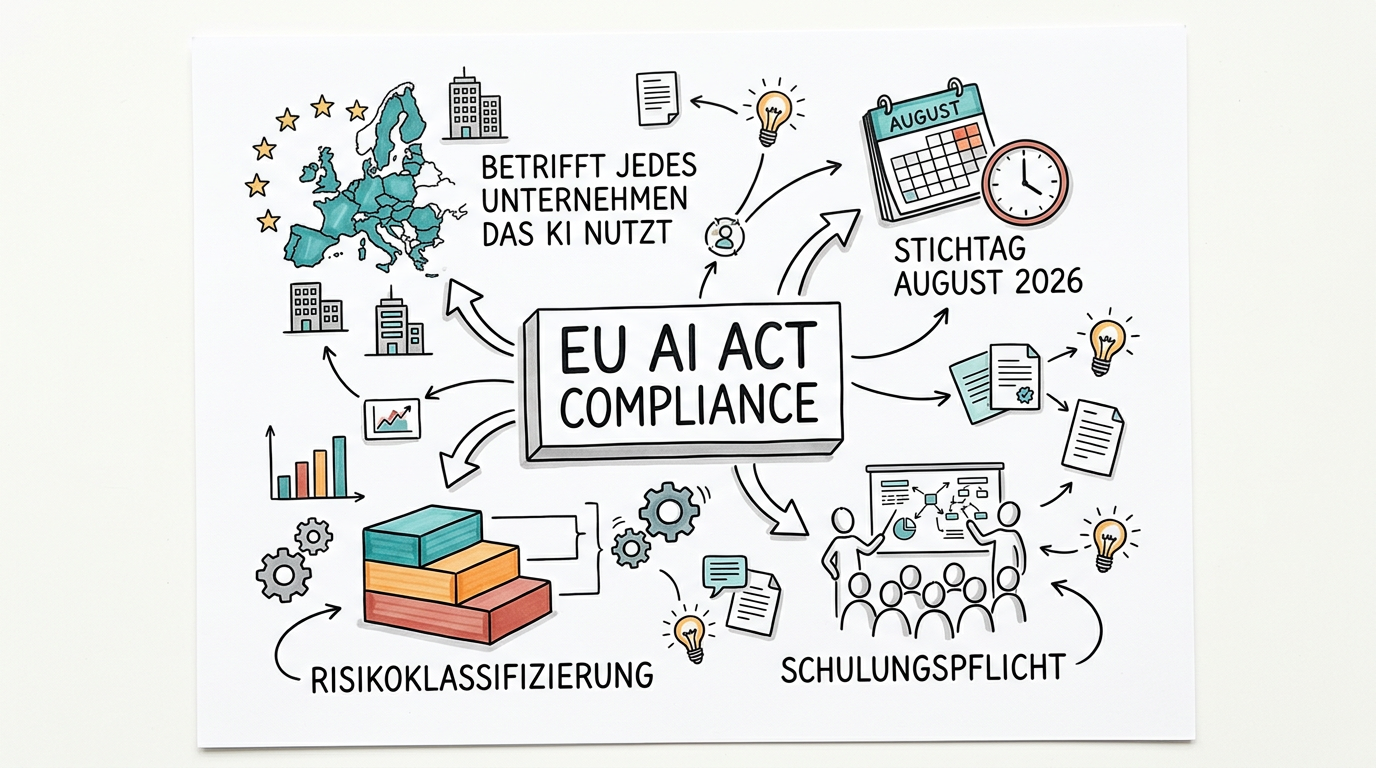 Sketchnote zum Kurs KI-Compliance in der Praxis: Von der Vorschrift zur Umsetzung