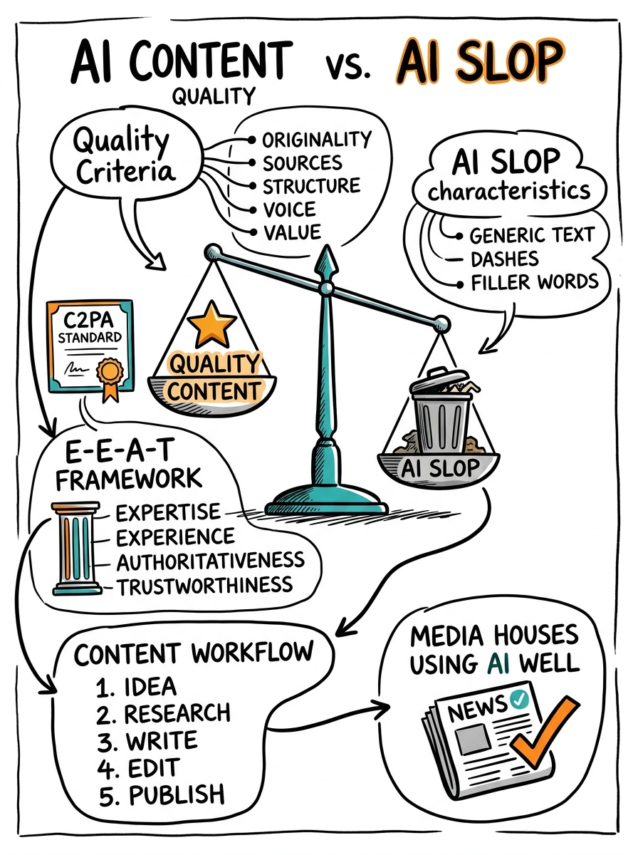 Sketchnote zum Kurs KI-Content-Qualität: Vom AI Slop zum strategischen Qualitätscontent