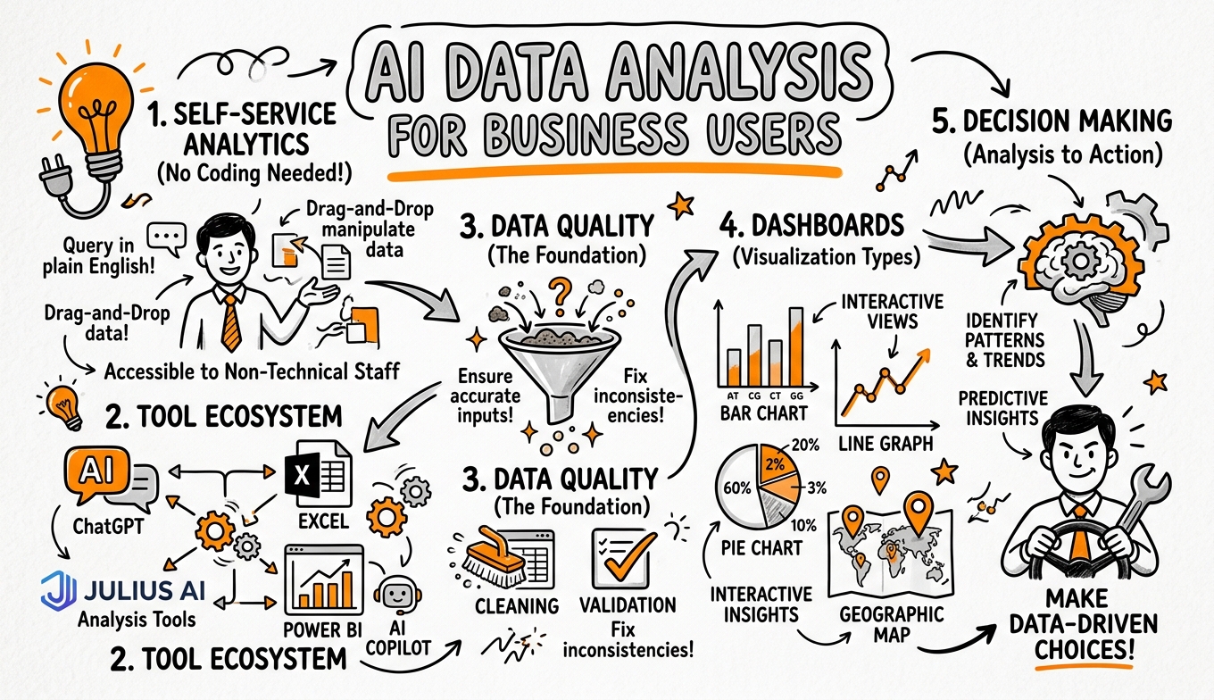Sketchnote zum Kurs KI-Datenanalyse für Fachabteilungen: Self-Service-Analytics ohne Programmierung