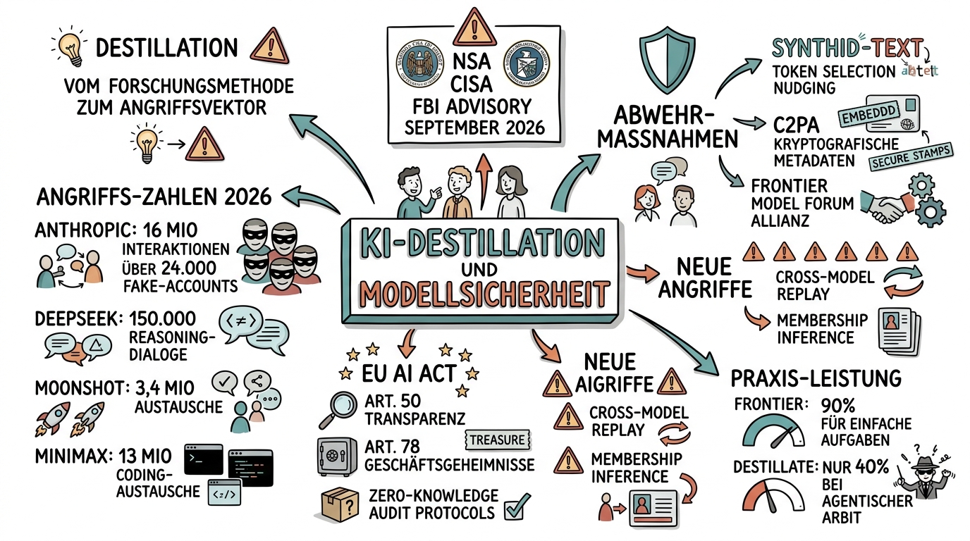 Sketchnote zum Kurs KI-Destillation und Modellsicherheit: Wenn Intelligenz zur Beute wird