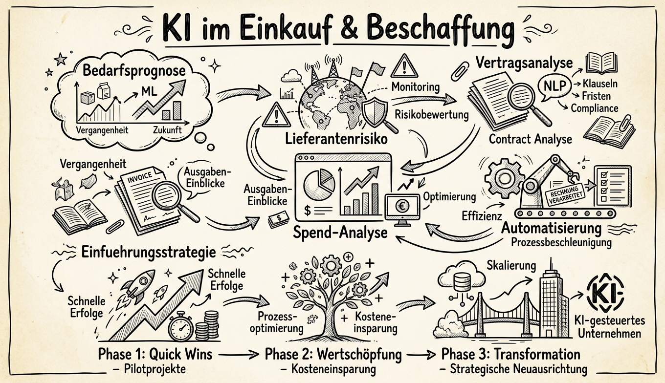Sketchnote zum Kurs KI im Einkauf und Beschaffung