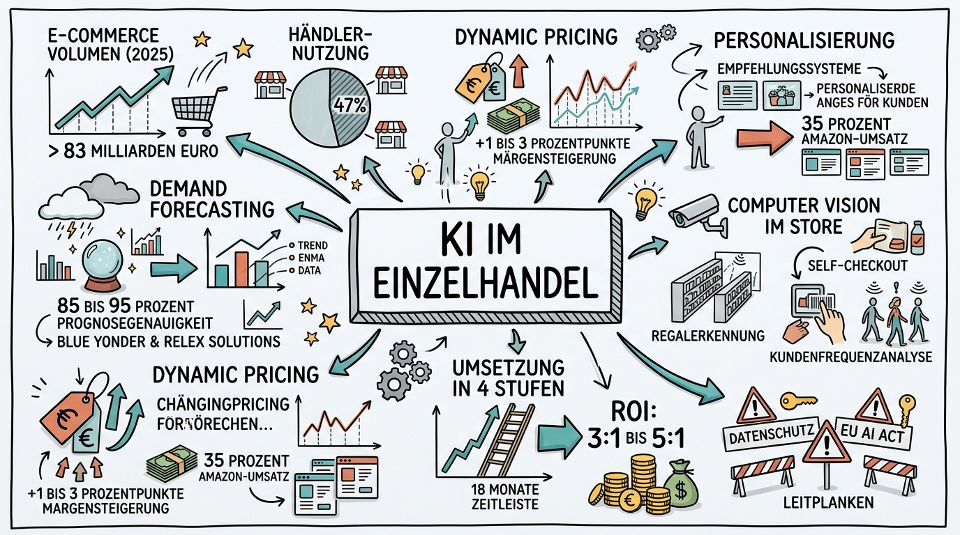 Sketchnote zum Kurs KI im Einzelhandel: Vom Kassensystem zur intelligenten Filiale