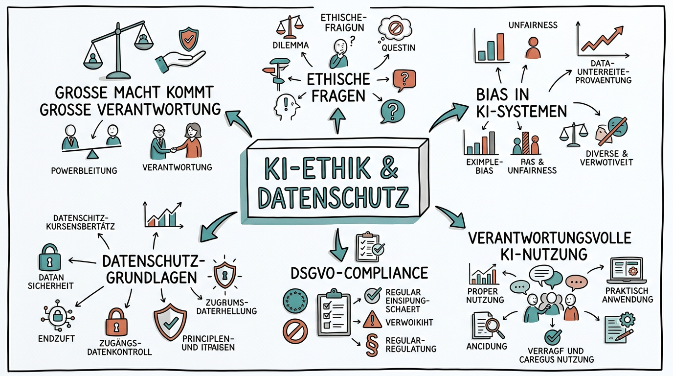 Sketchnote zum Kurs KI-Ethik und Datenschutz