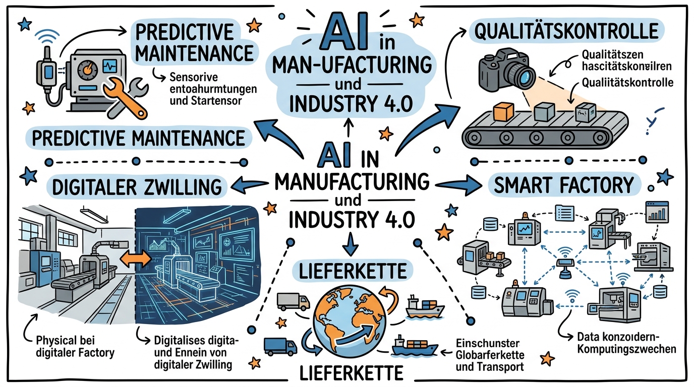 Sketchnote zum Kurs KI in Fertigung und Industrie 4.0