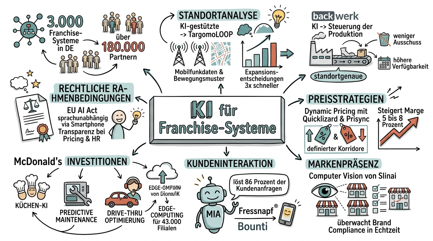 Sketchnote zum Kurs KI für Franchise-Systeme: Von der Standortanalyse bis zur Brand Compliance