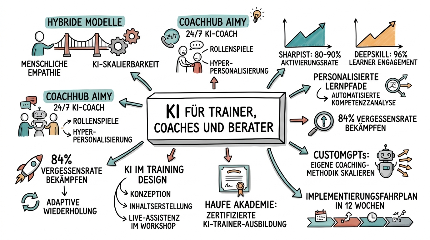 Sketchnote zum Kurs KI für Trainer, Coaches und Berater: Hybride Lernräume gestalten