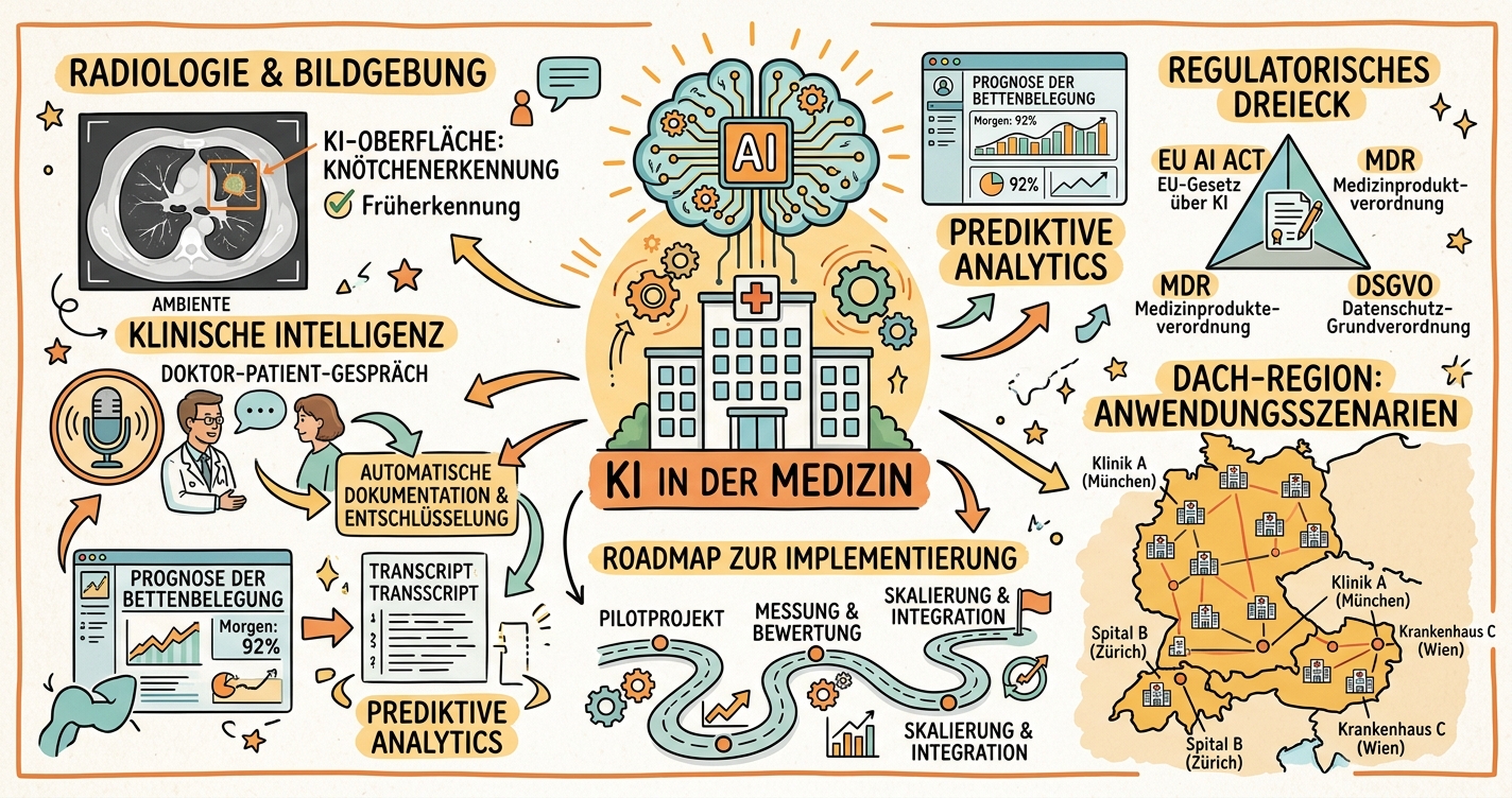 Sketchnote zum Kurs KI im Gesundheitswesen: Von der Diagnostik zur intelligenten Klinik