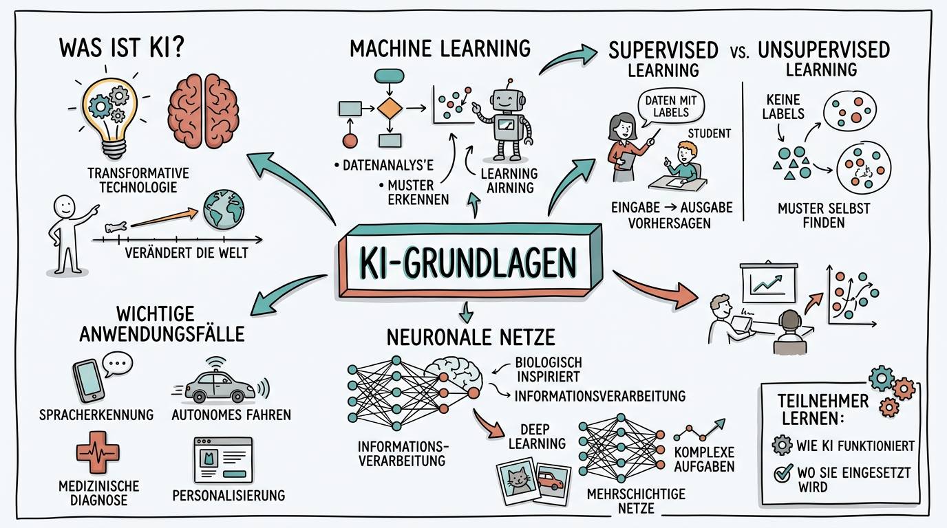 Sketchnote zum Kurs KI-Grundlagen verstehen