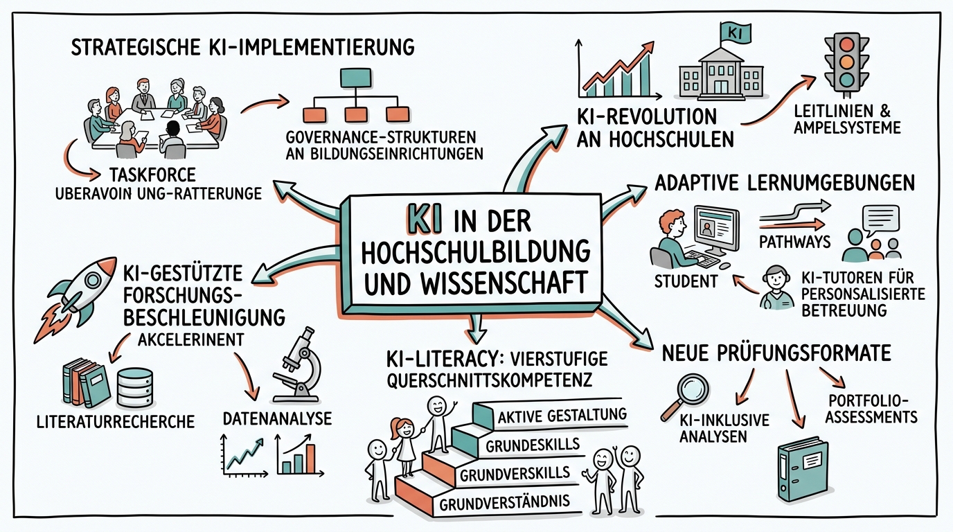 Sketchnote zum Kurs KI in der Hochschulbildung und Wissenschaft