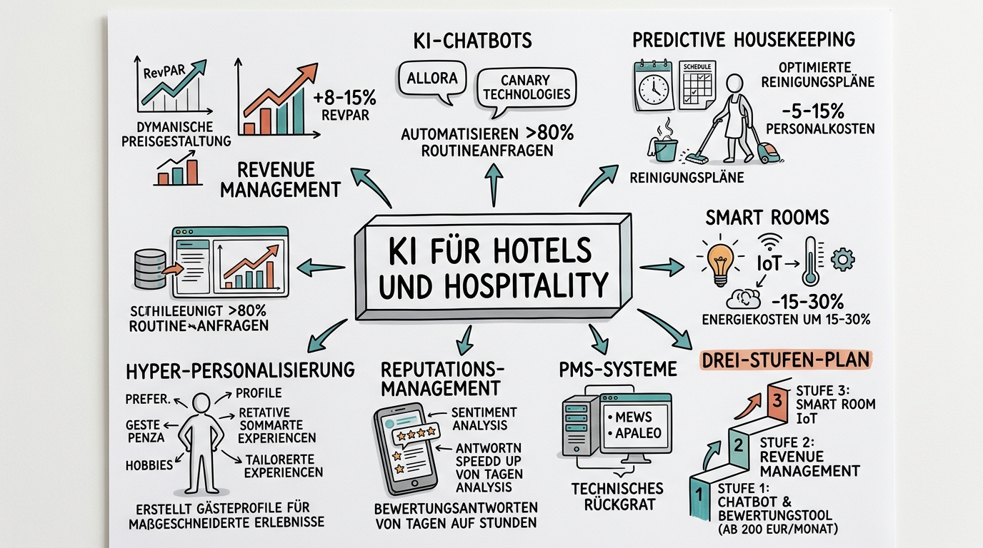 Sketchnote zum Kurs KI für Hotels und Hospitality: Intelligente Gastfreundschaft der Zukunft