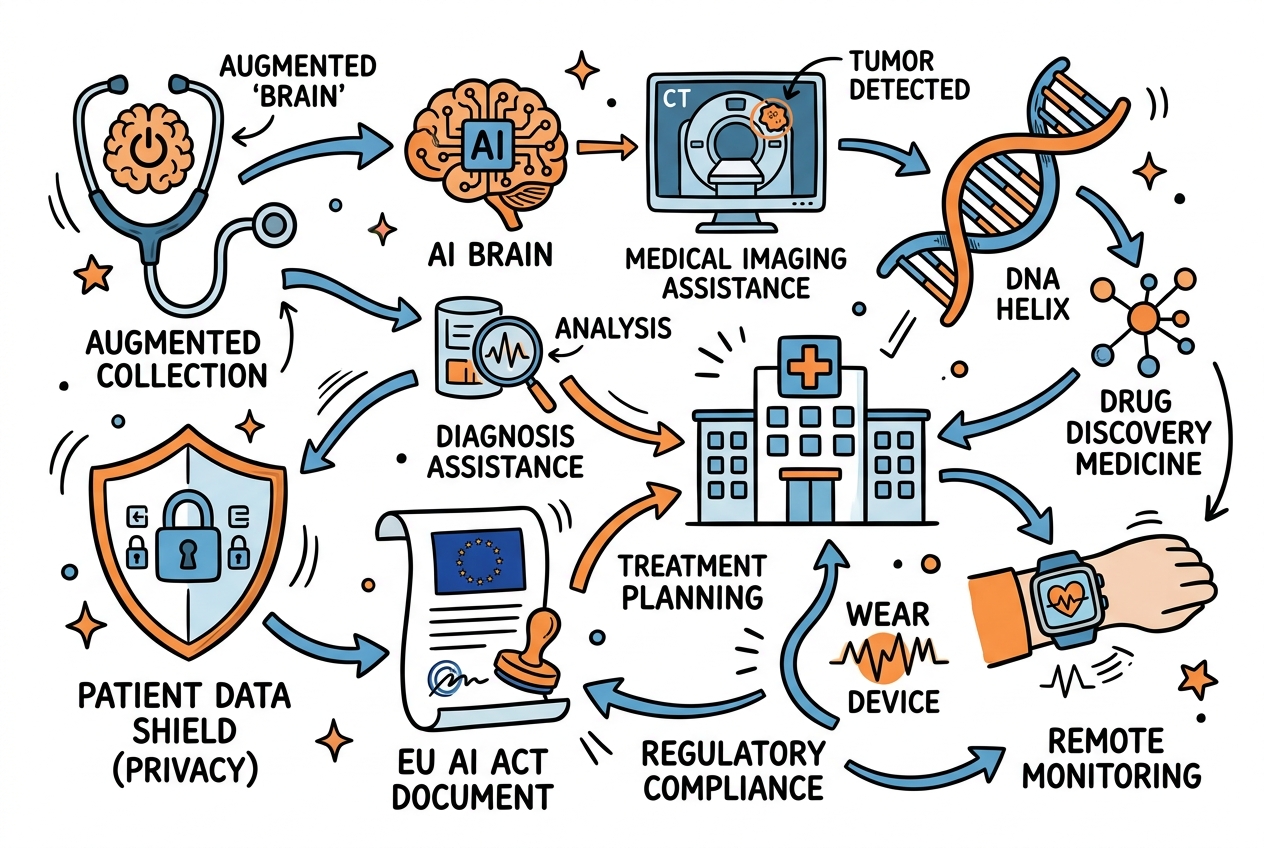 Sketchnote zum Kurs KI im Gesundheitswesen: Von Diagnostik bis Patientenversorgung
