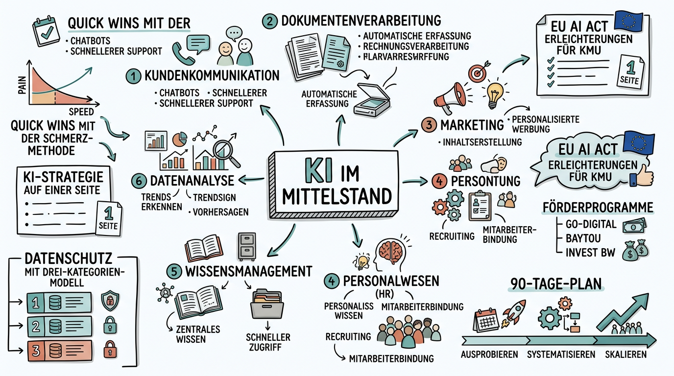 Sketchnote zum Kurs KI im Mittelstand: Praktischer Einstieg für KMU