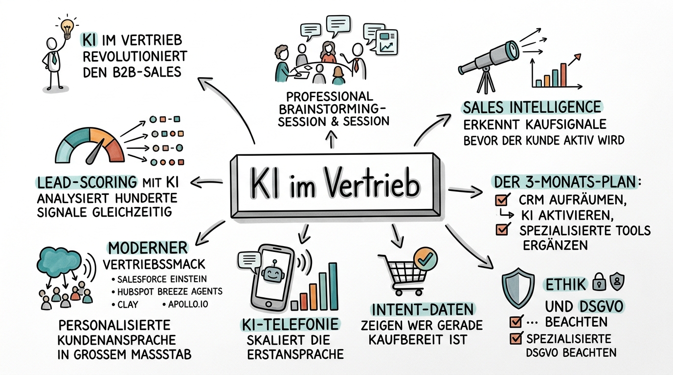 Sketchnote zum Kurs KI im Vertrieb: Intelligenter verkaufen mit künstlicher Intelligenz