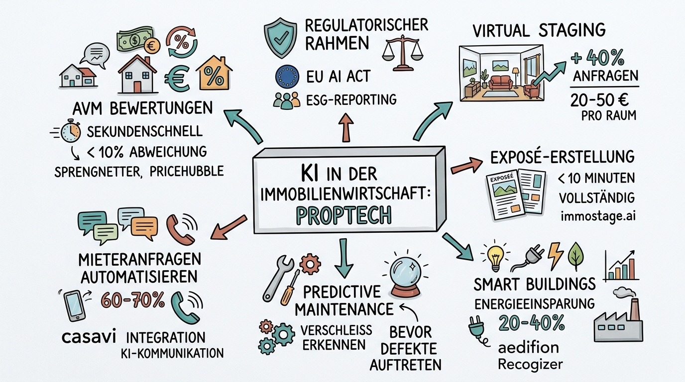 Sketchnote zum Kurs KI in der Immobilienwirtschaft: PropTech für Makler, Verwalter und Investoren