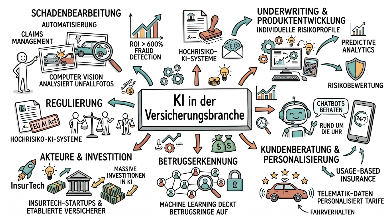 Sketchnote zum Kurs KI in der Versicherungsbranche: InsurTech und intelligentes Risikomanagement
