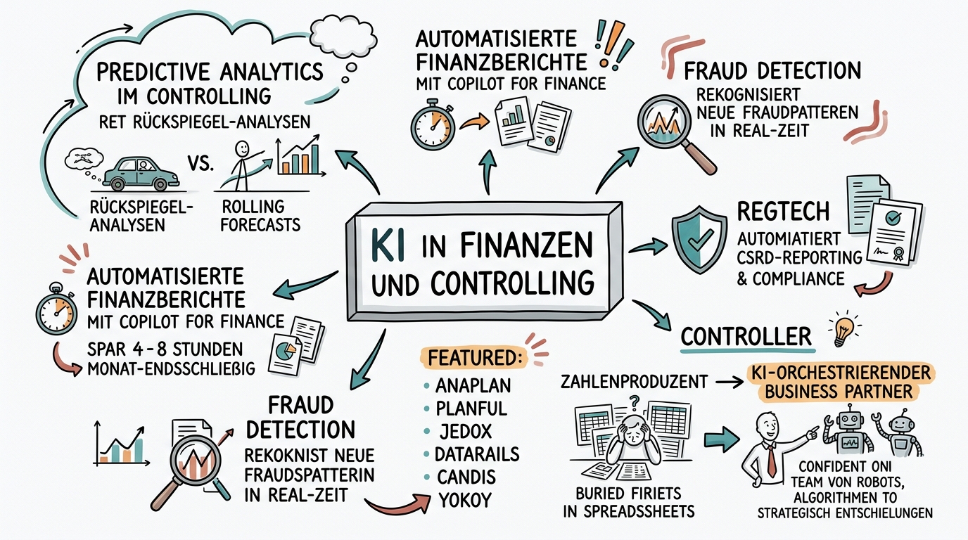 Sketchnote zum Kurs KI in Finanzen und Controlling: Intelligenter planen, schneller entscheiden