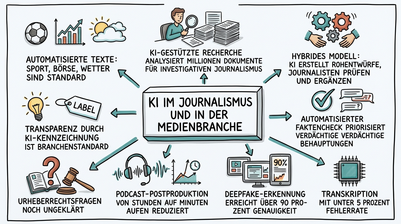 Sketchnote zum Kurs KI im Journalismus und in der Medienbranche