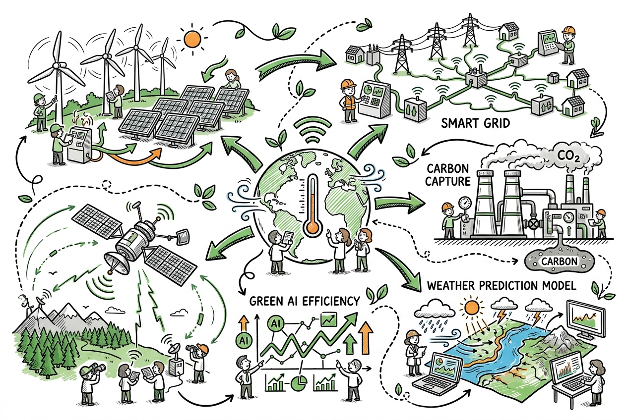 Sketchnote zum Kurs KI und Klimawandel: Energiewende, Carbon Intelligence und nachhaltige Innovation