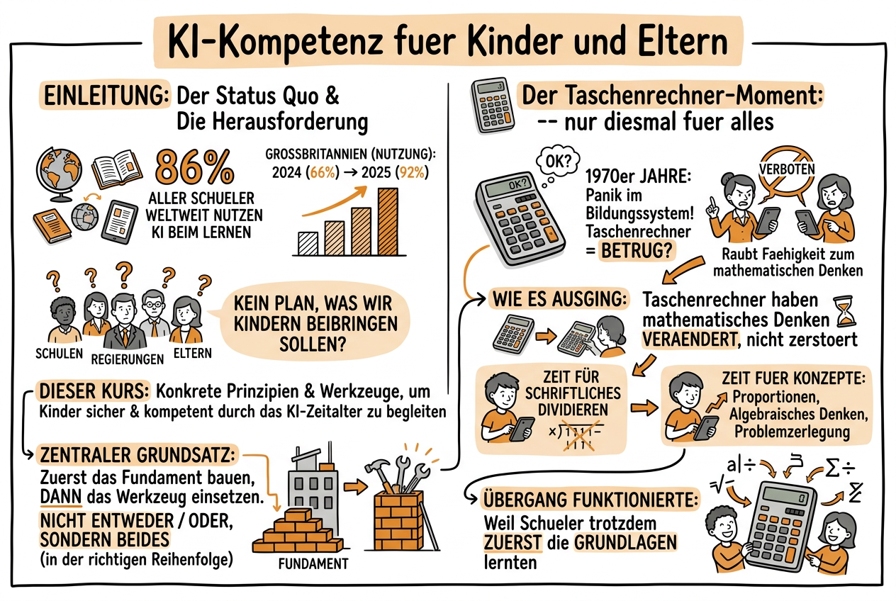 Sketchnote zum Kurs KI-Kompetenz für Kinder und Eltern