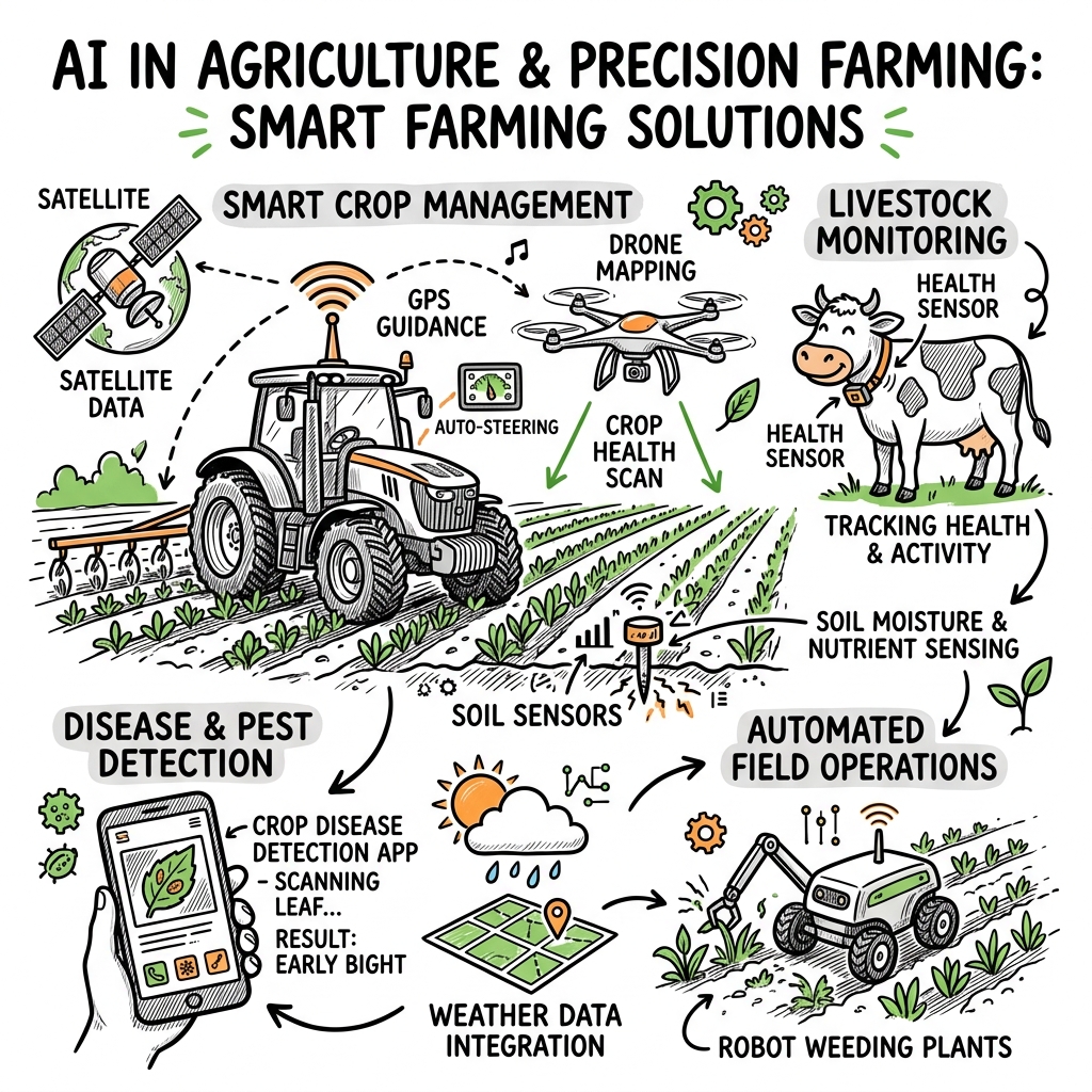 Sketchnote zum Kurs KI in der Landwirtschaft: Precision Farming und Smart Agriculture