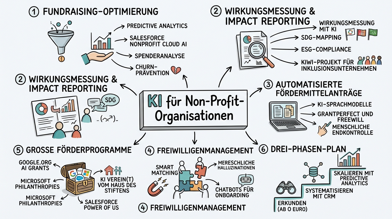 Sketchnote zum Kurs KI für Non-Profit-Organisationen: Fundraising, Wirkungsmessung und Social Impact