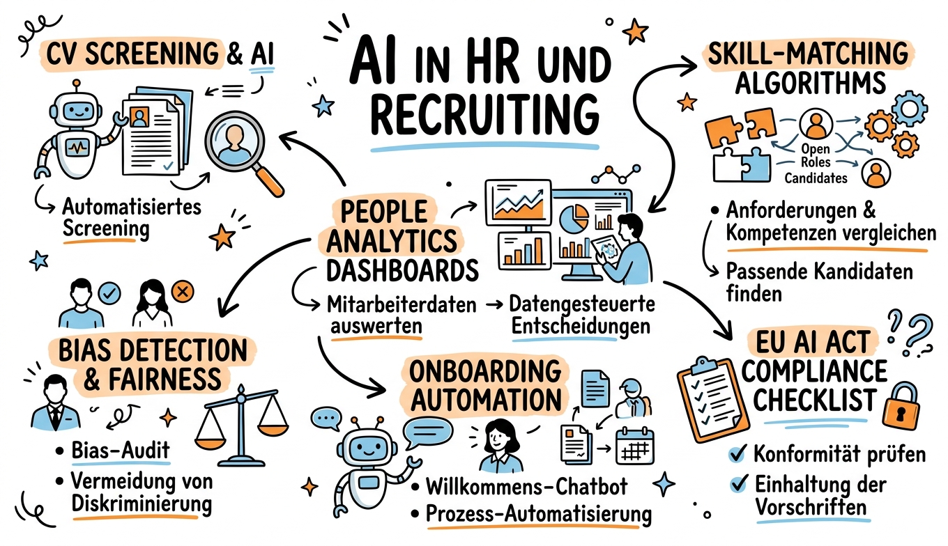 Sketchnote zum Kurs KI im Personalwesen und Recruiting: Vom Screening bis zur Retention