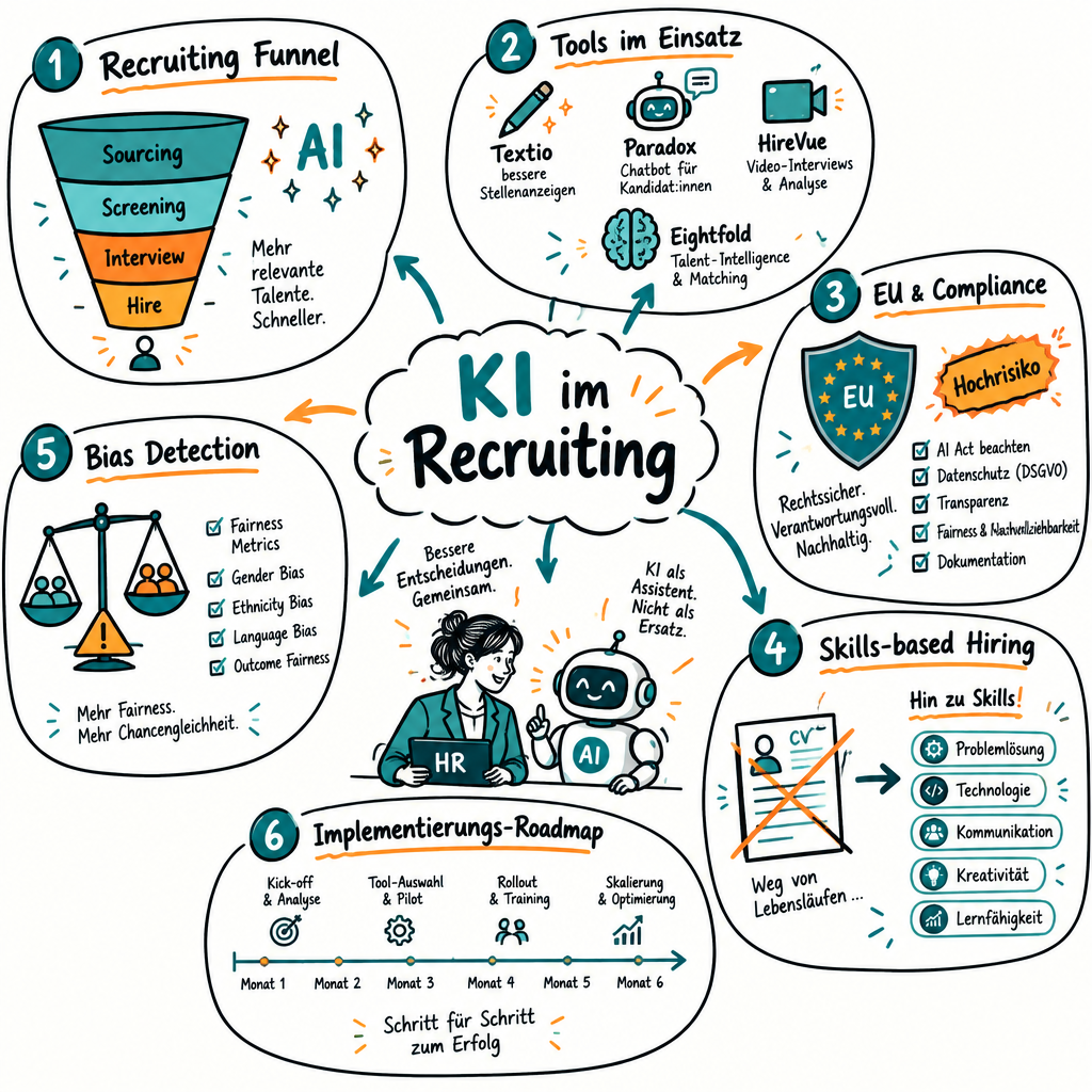 Sketchnote zum Kurs KI im Recruiting: Compliance, Tools und der Weg zum fairen Hiring