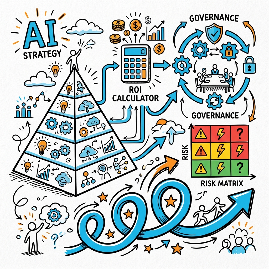 Sketchnote zum Kurs KI-Strategie für Geschäftsführung und Vorstand
