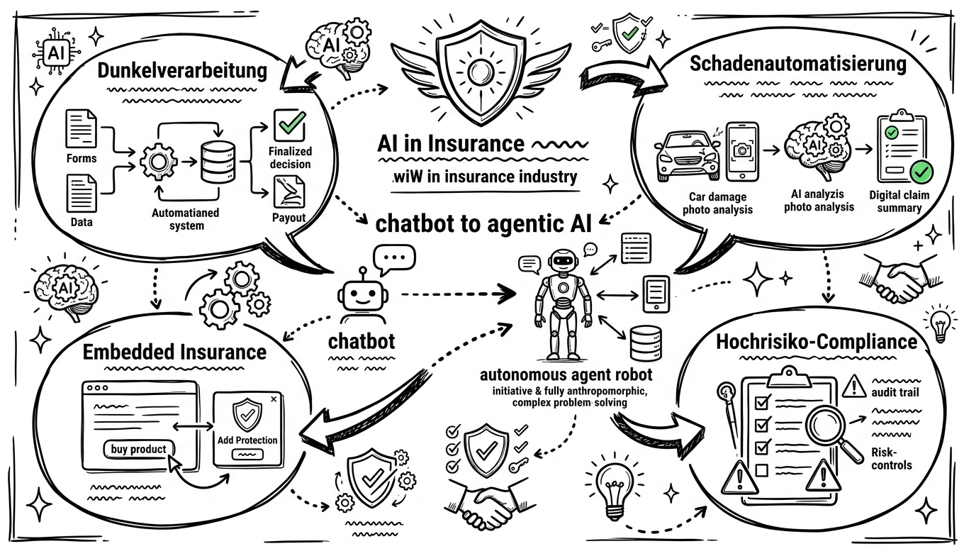 Sketchnote zum Kurs KI in der Versicherung: Agentische KI, Hochrisiko-Compliance und Skalierung