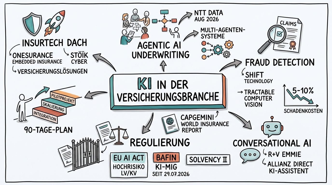 Sketchnote zum Kurs KI in der Versicherungsbranche: InsurTech, Schadenregulierung und intelligente Tarife