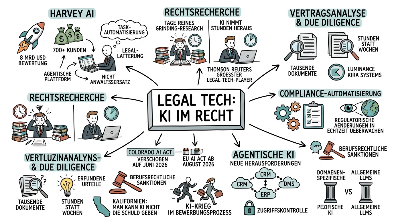 Sketchnote zum Kurs Legal Tech: Wie KI die Rechtsbranche transformiert