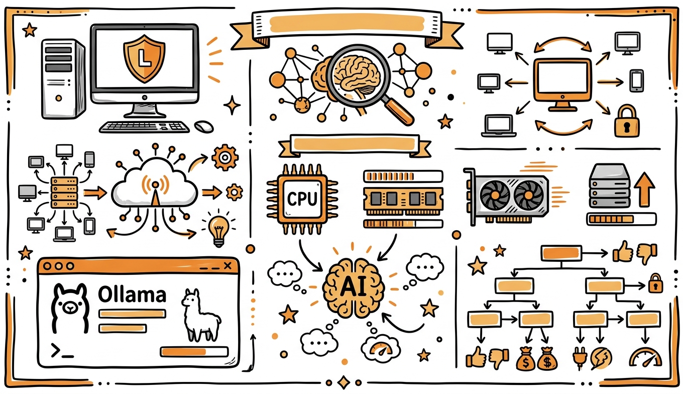 Sketchnote zum Kurs Lokale KI für Einsteiger: Datenschutz, Ollama und der Weg zur eigenen KI