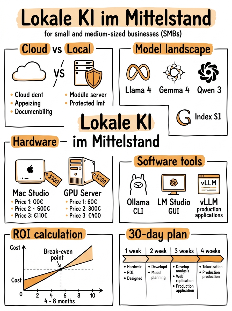 Sketchnote zum Kurs Lokale KI im Mittelstand: Von der Evaluierung zum produktiven Einsatz