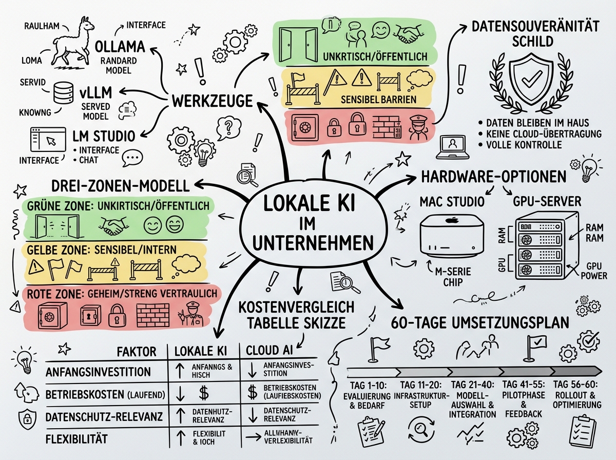 Sketchnote zum Kurs Lokale KI-Modelle im Unternehmen: Souveräne Infrastruktur aufbauen