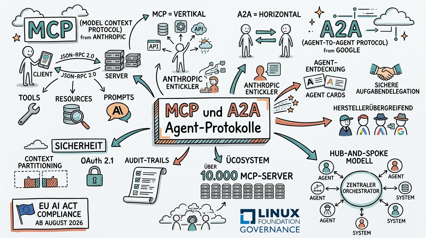 Sketchnote zum Kurs MCP und A2A: Agent-Protokolle für die Enterprise-Integration