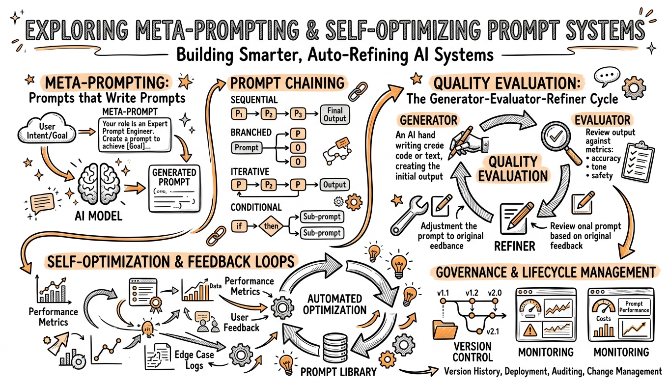 Sketchnote zum Kurs Meta-Prompting und selbstoptimierende Prompt-Systeme