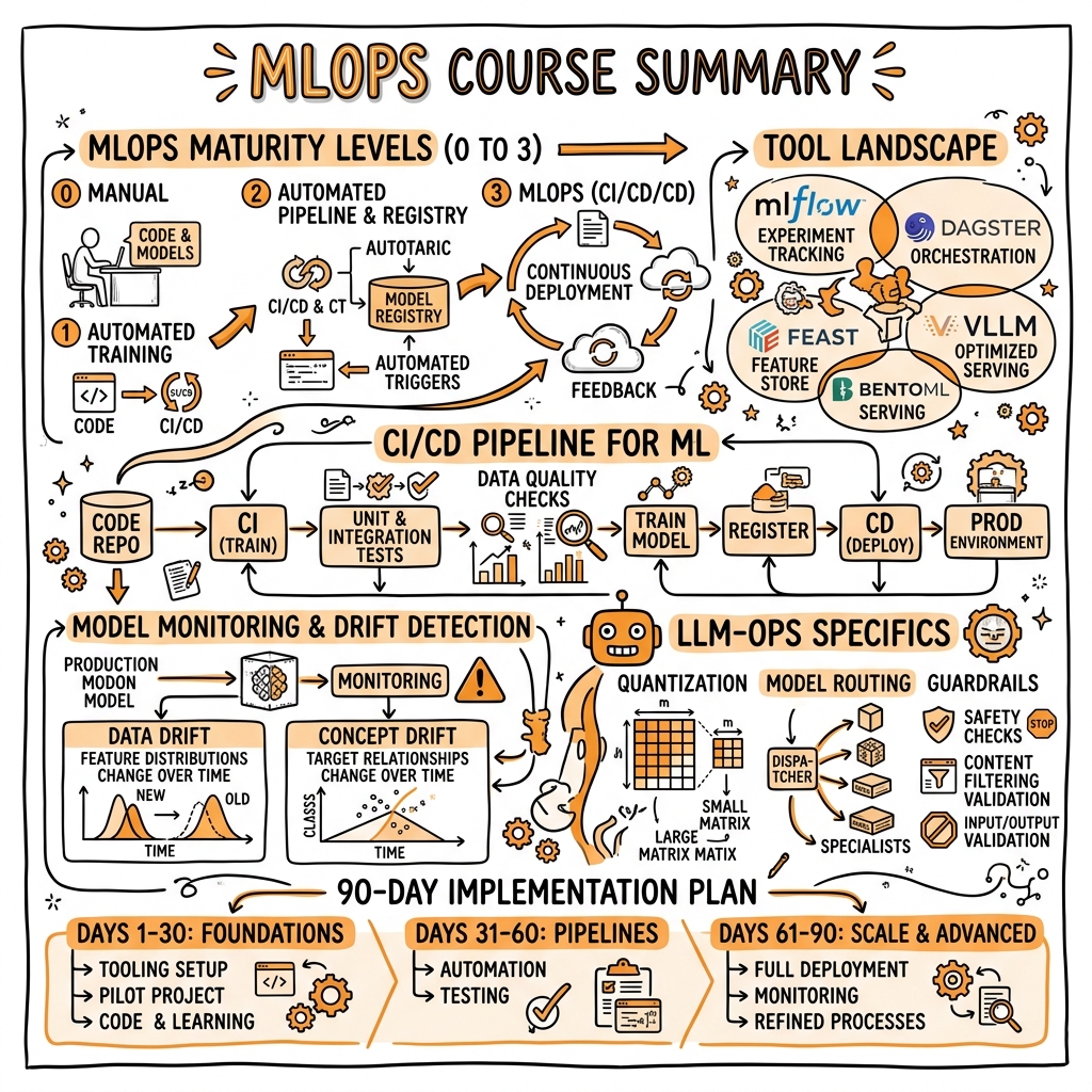 Sketchnote zum Kurs MLOps und KI-Modelle in Produktion: Von der Entwicklung zum Betrieb