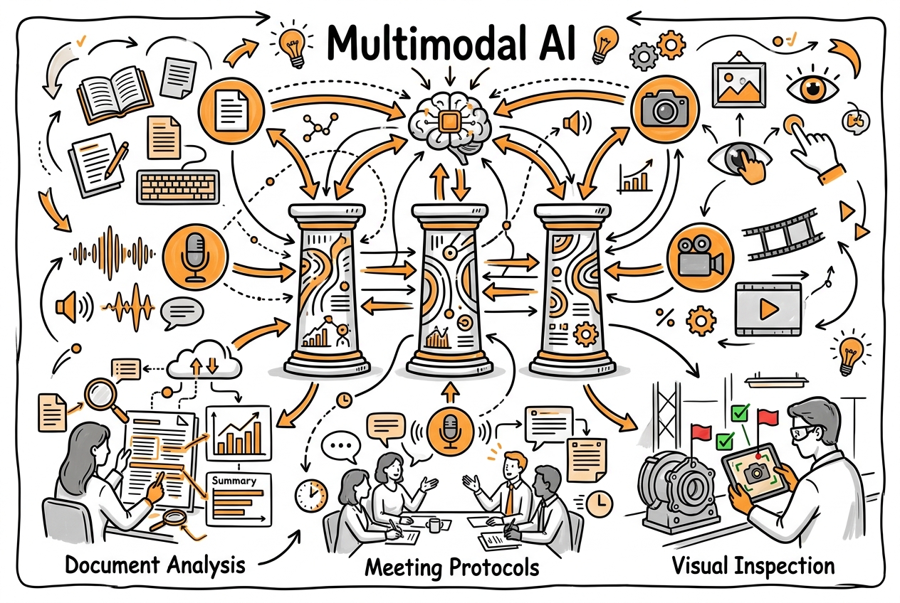 Sketchnote zum Kurs Multimodale KI verstehen: Text, Bild, Audio und Video in einem Modell